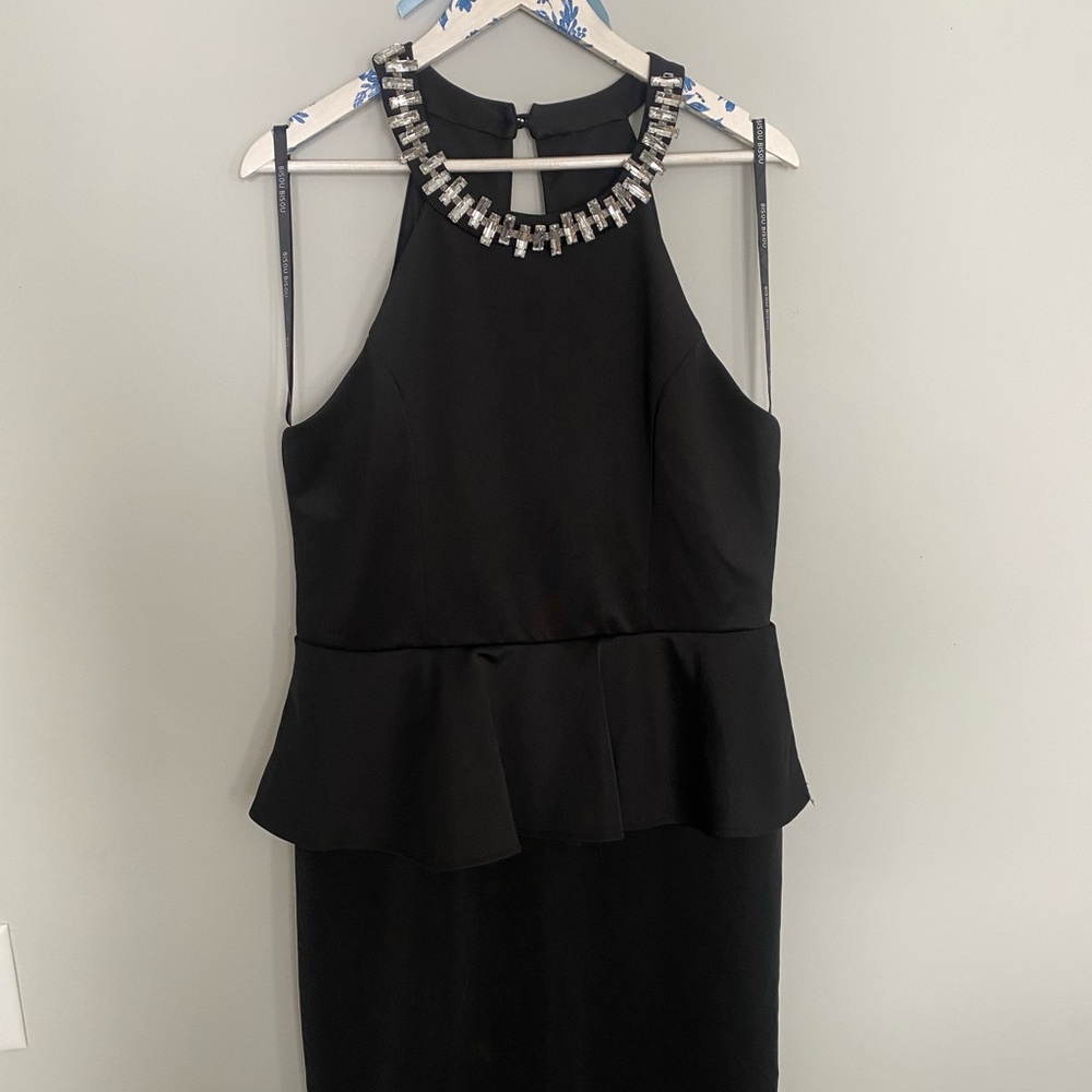 Bisou Bisou Black Peplum Dress with Embellished Neckline